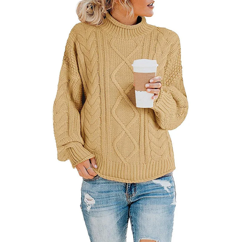 Casual Solid Color Crew Half High Neck Rolled Hem Pullover Sweater Wholesale Womens Tops