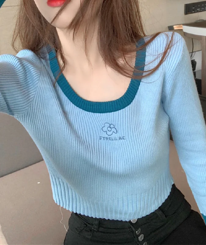 Cute round neck tops long sleeve sweater  122