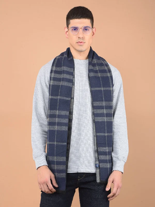 Men's Checkered Navy Blue Fashion Muffler