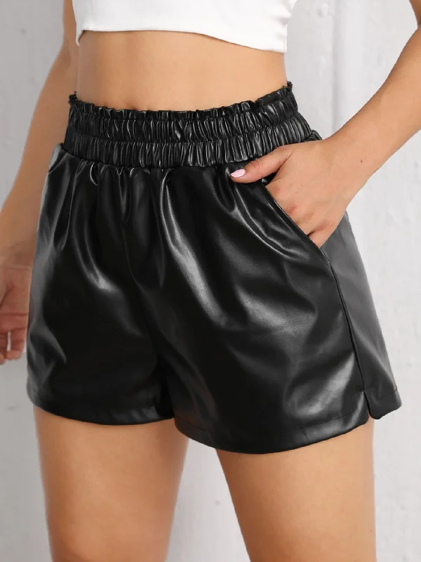 Glamorous Plain Paper Bag Waist Natural Women Shorts